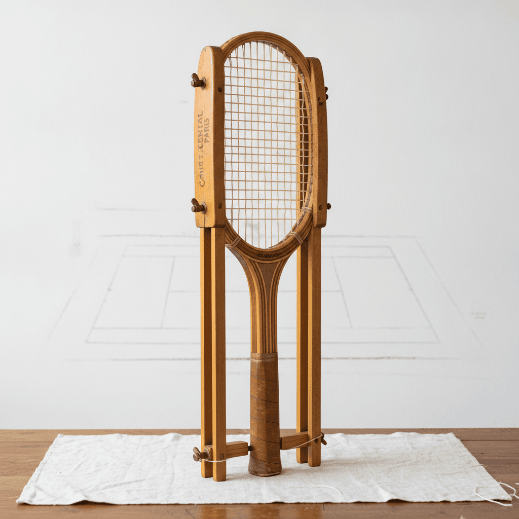 Vintage Wooden Tennis Racket with Press