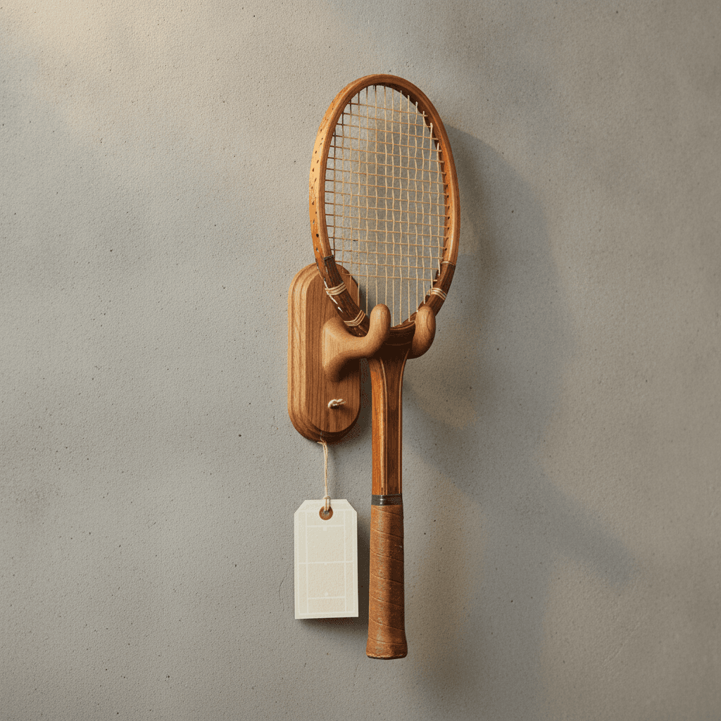 Hand-Carved Wooden Racket Wall Mount