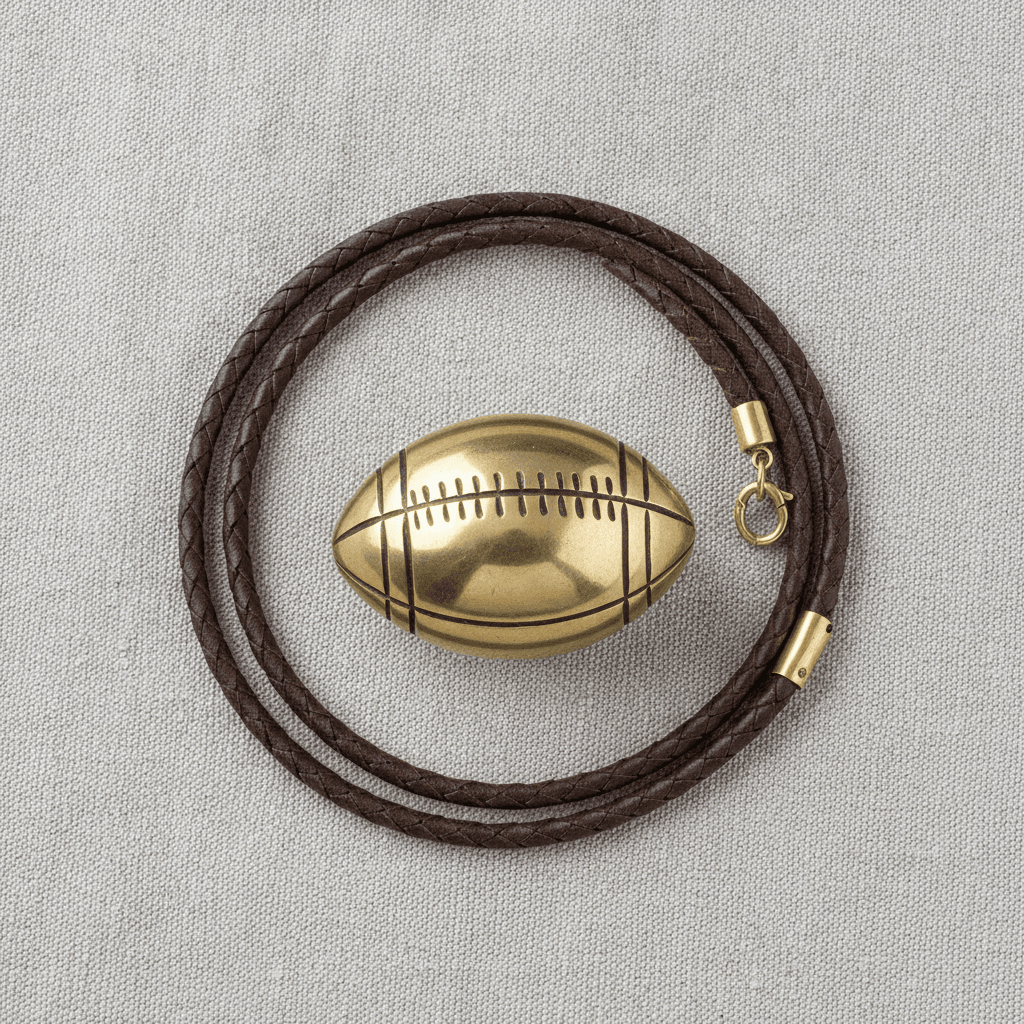 Hand-Engraved Brass Rugby Ball Pendant