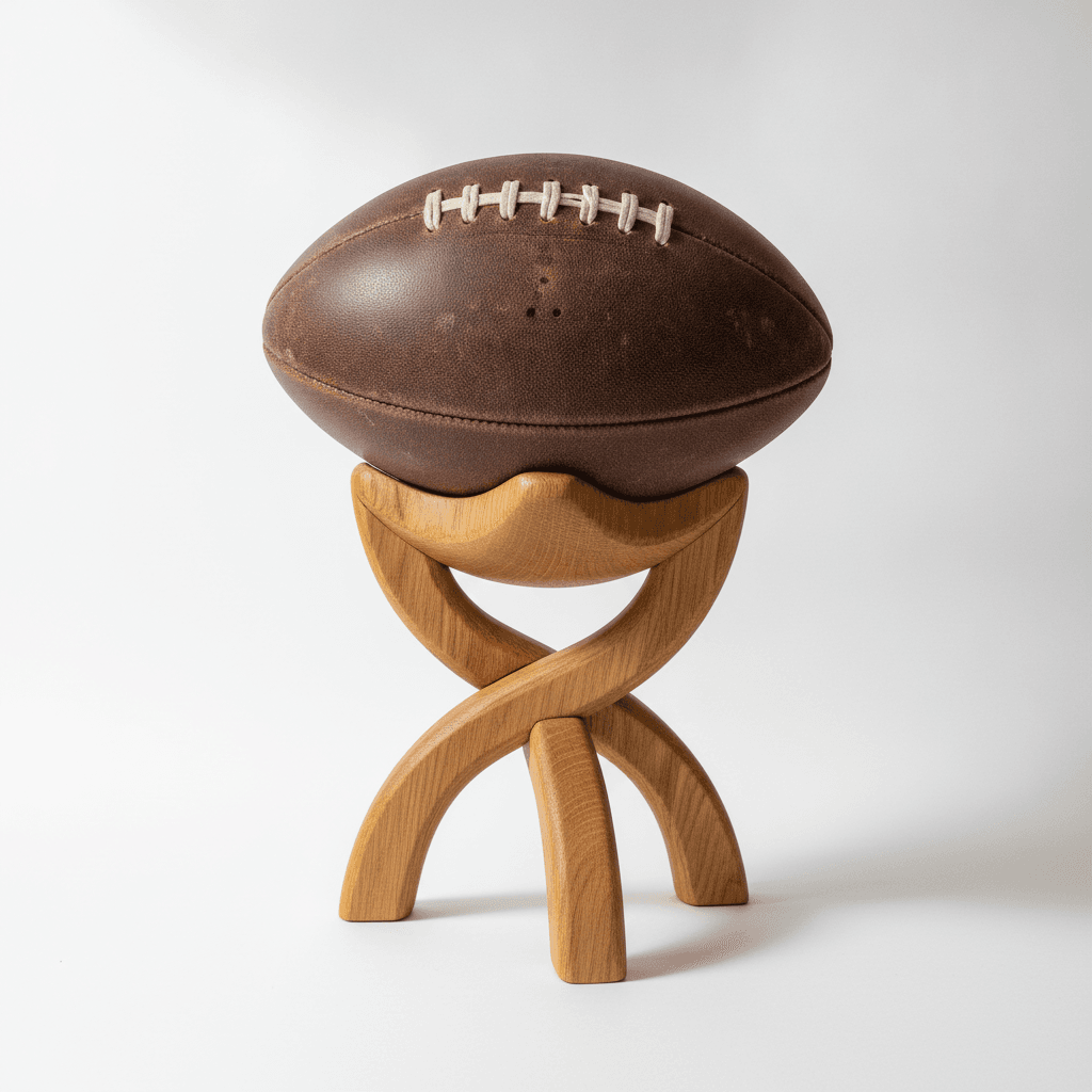 Hand-Carved Oak Rugby Ball Display Mount