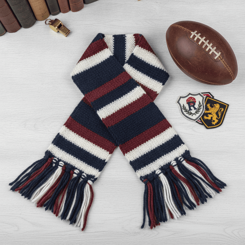 Hand-Knit Vintage Style Wool Rugby Scarf