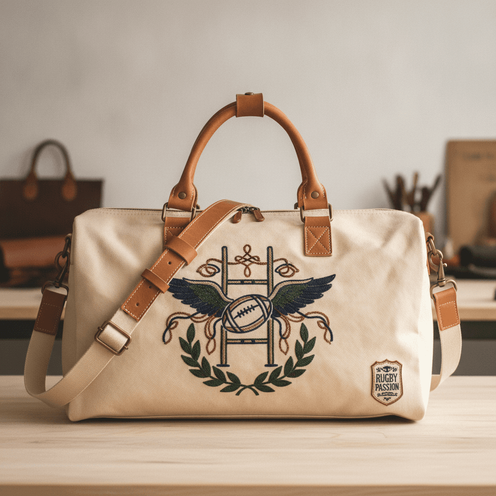 Embroidered Canvas Rugby Duffel Bag