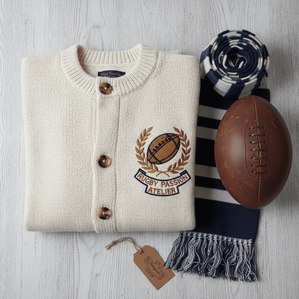 Hand-Embroidered Heavy Wool Rugby Cardigan