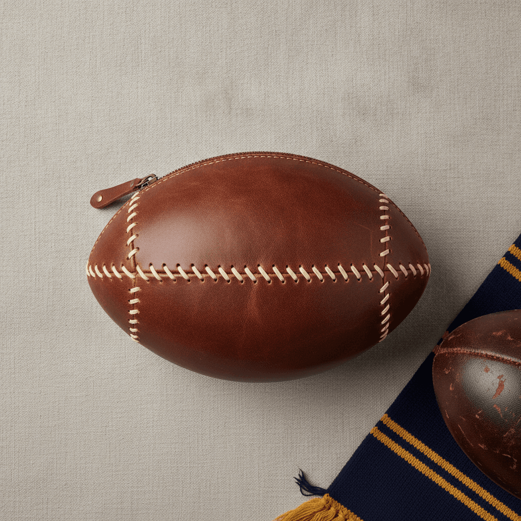 Hand-Stitched Leather Rugby Ball Clutch
