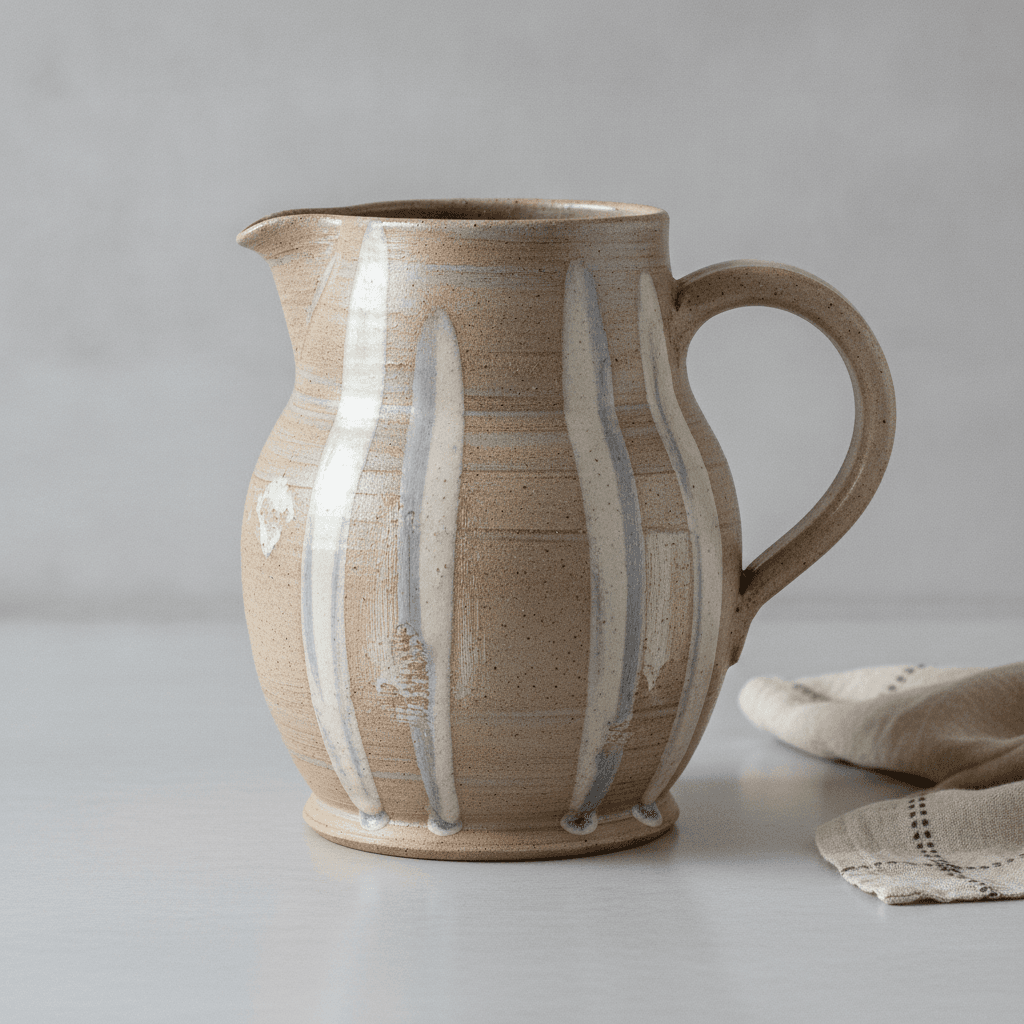 Stoneware Textile Water Pitcher - Beige sable