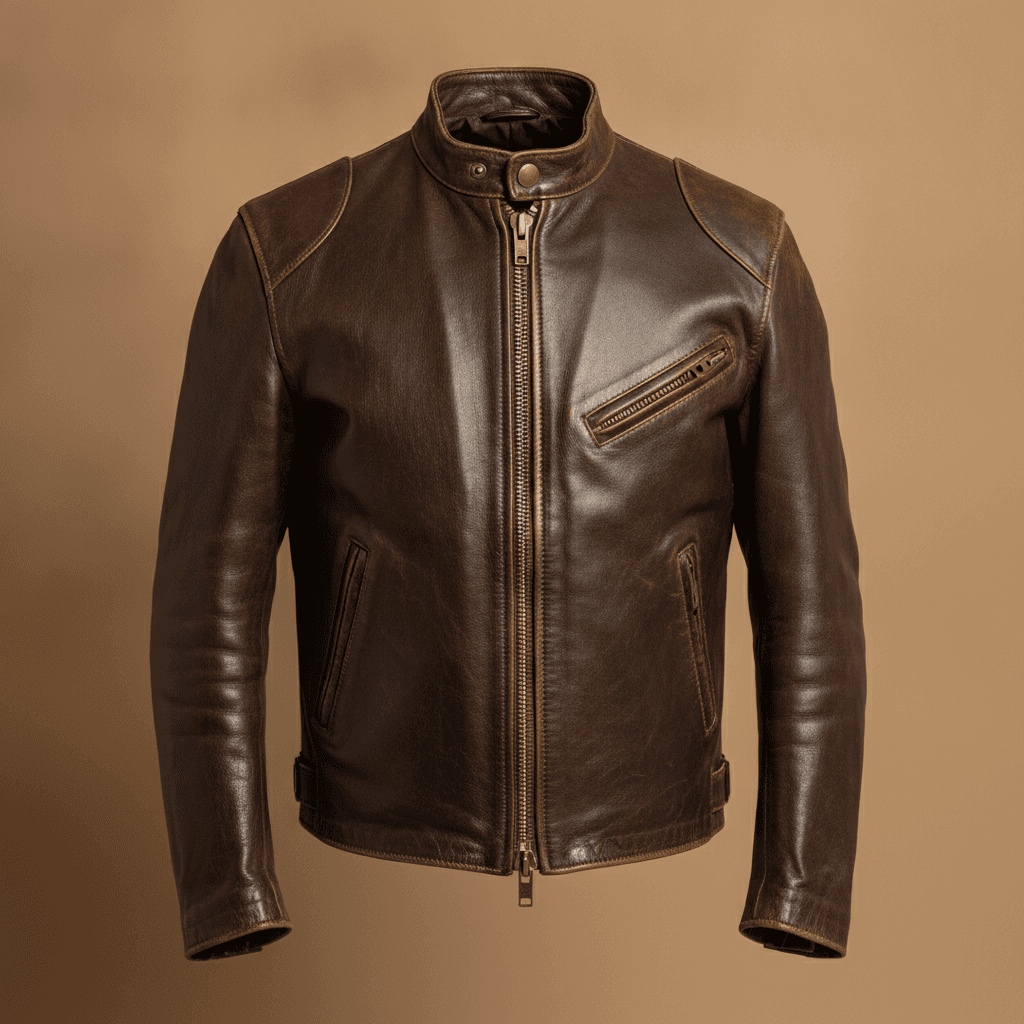 Archive Leather Motorcycle Jacket - Marron foncé