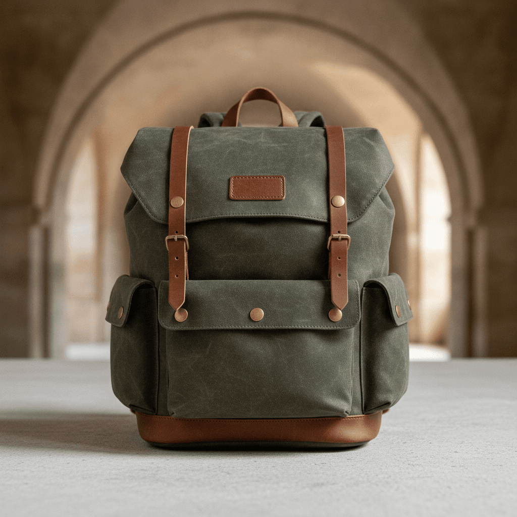 Waxed Canvas Backpack - Vert olive