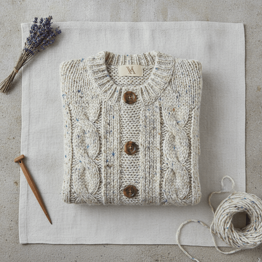 Hand-Knit Donegal Wool Cardigan - Écru chiné