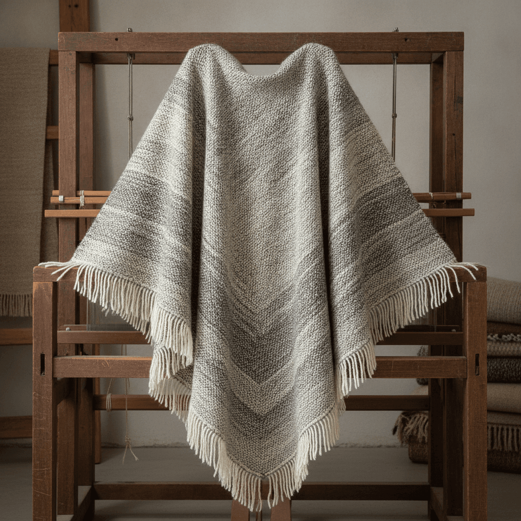 Hand-Woven Wool Blanket Poncho - Gris chiné