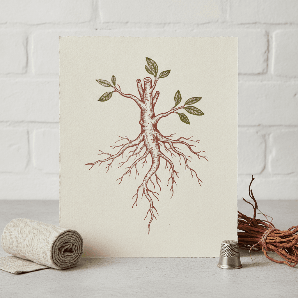 Hand-Drawn Botanical Textile Print - Écru