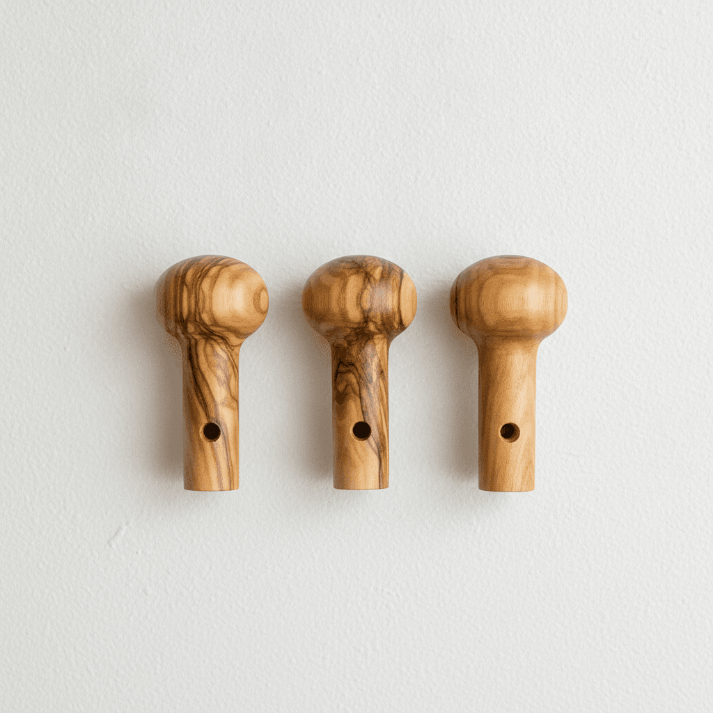 Carved Olive Wood Wall Pegs - Bois naturel