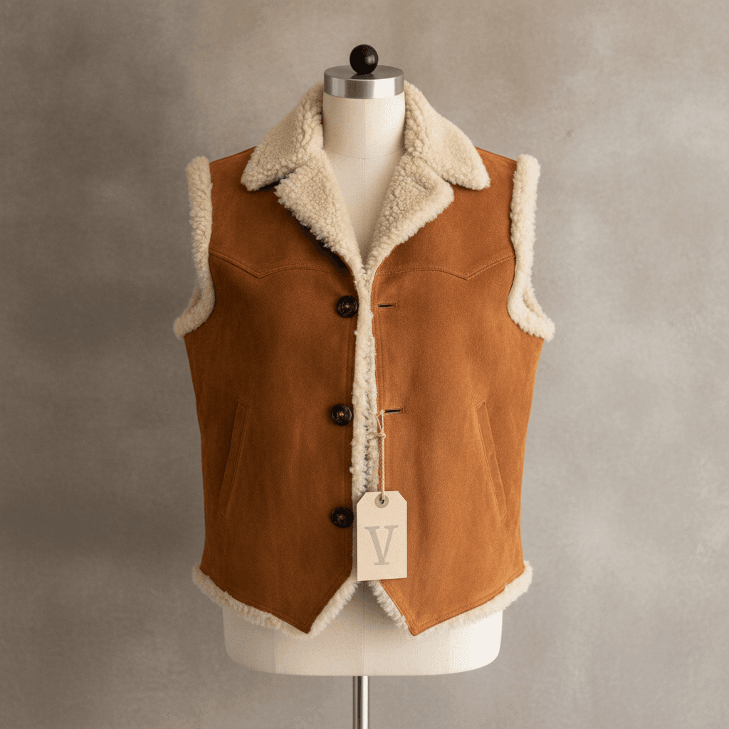 Vintage Shearling Lined Vest - Camel