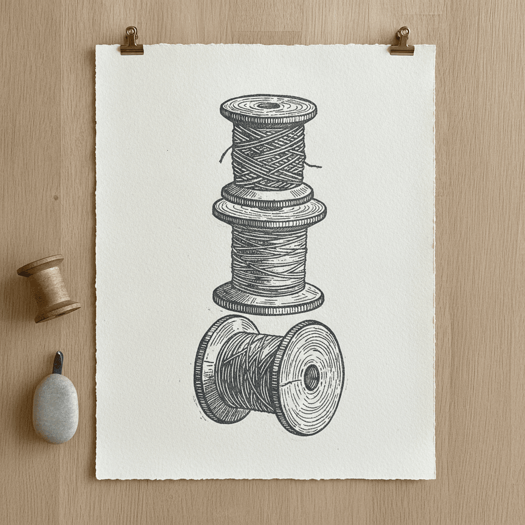 Linocut Thread Spool Print