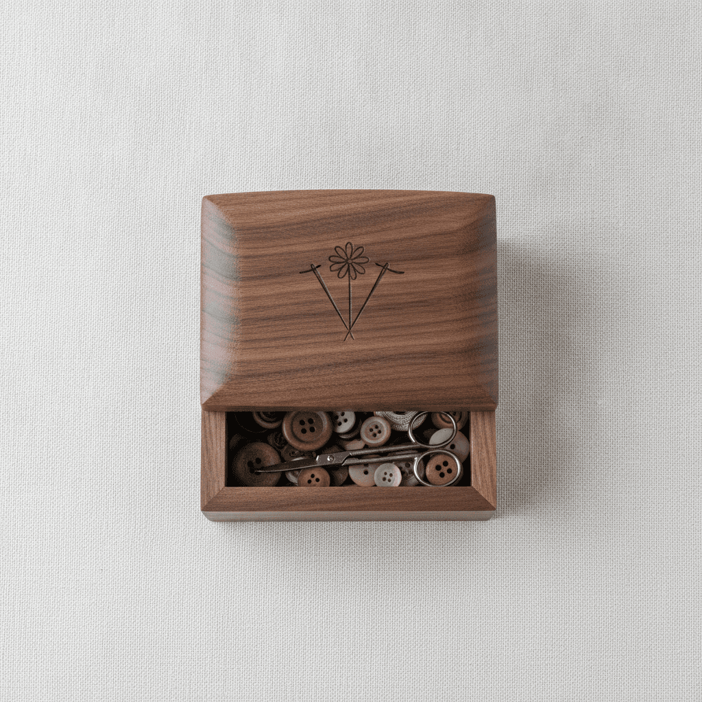 Hand-Carved Walnut Button Box - Noyer