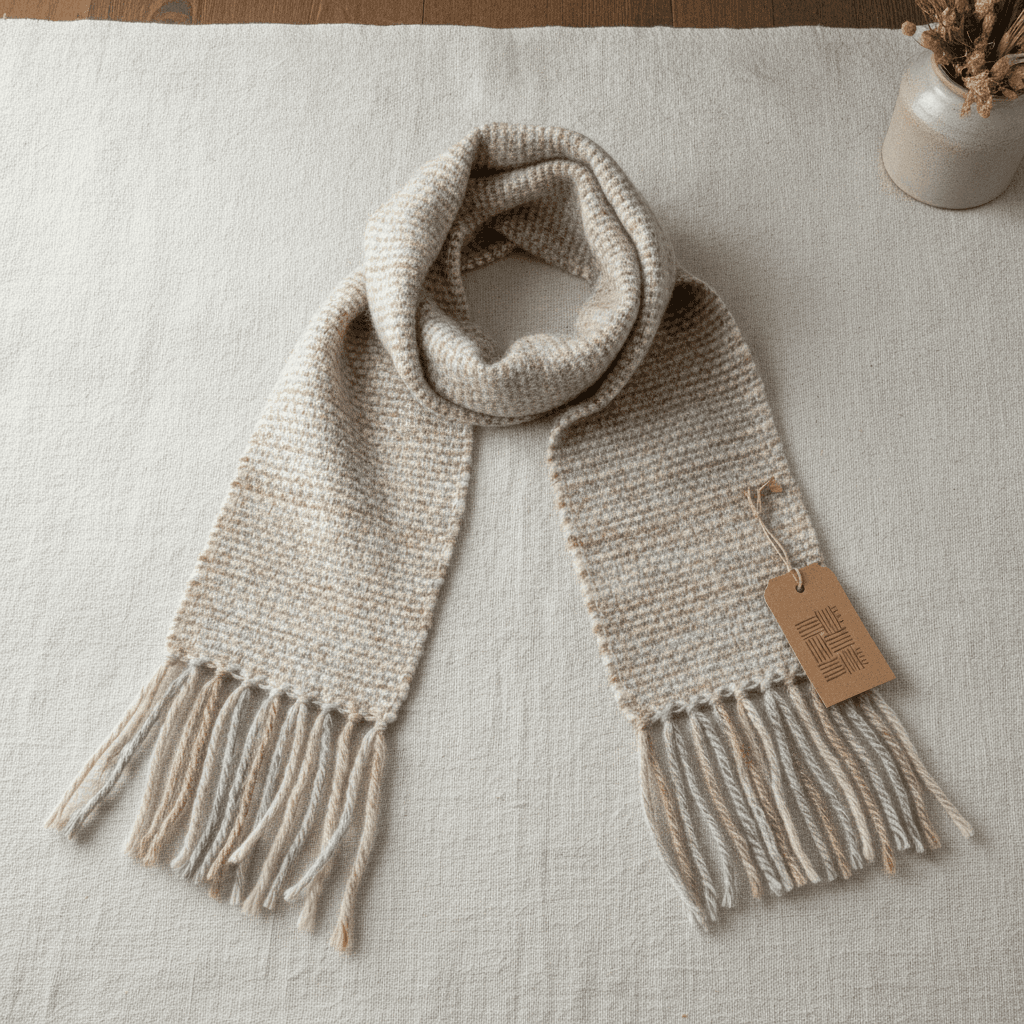 Hand-Woven Wool Scarf - Beige chiné