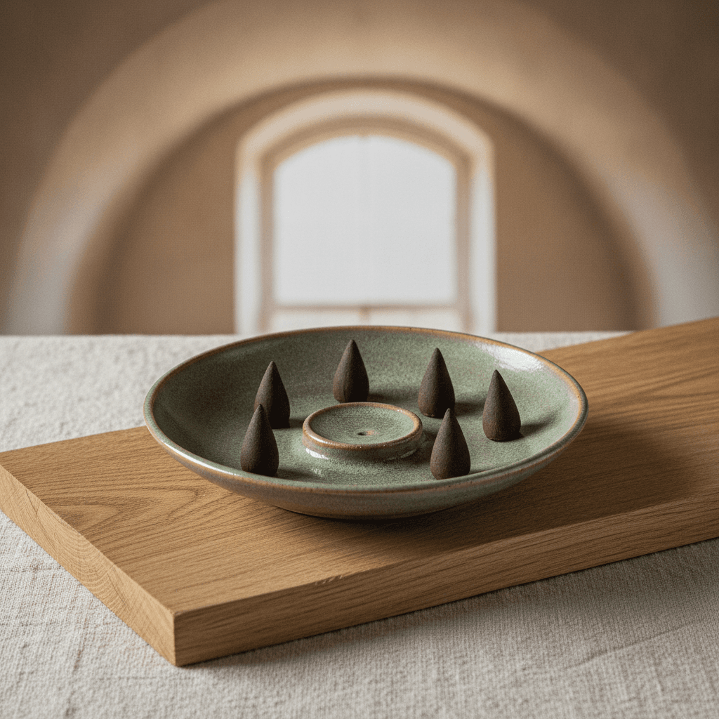 Ceramic Incense Dish & Cone Set - Vert céladon