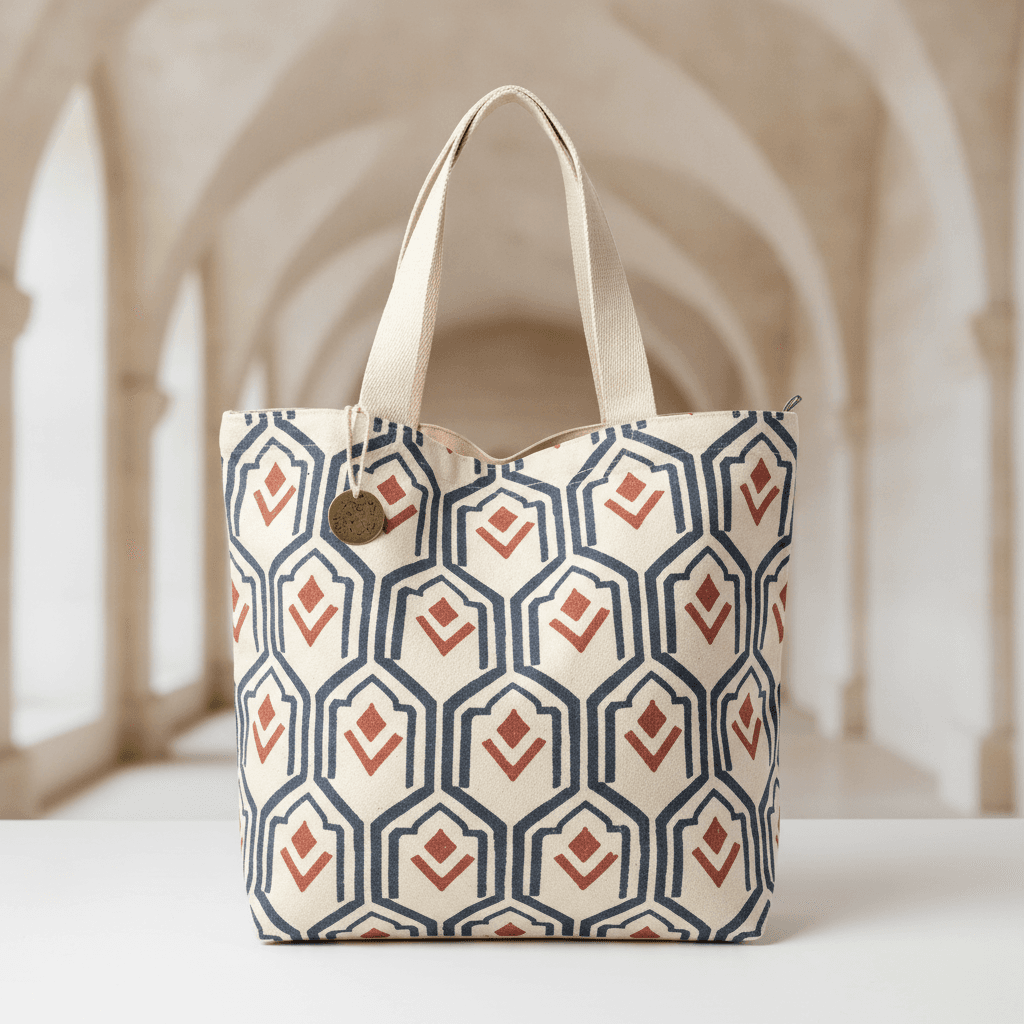Block-Printed Cotton Tote - Écru