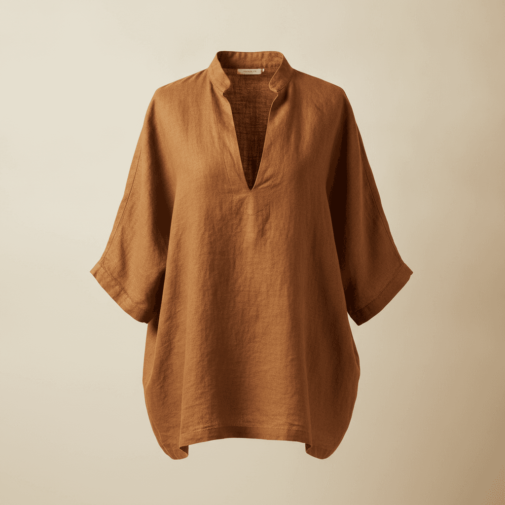 Hand-Dyed Linen Popover Shirt - Caramel